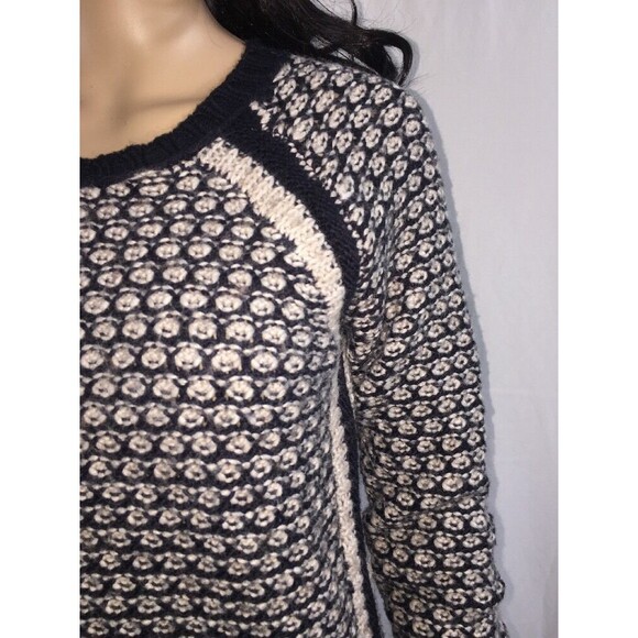 Max Studio Sweater Small Navy Blue Ivory Texture Knit Raglan Sleeve Wool Blend - Picture 6 of 12